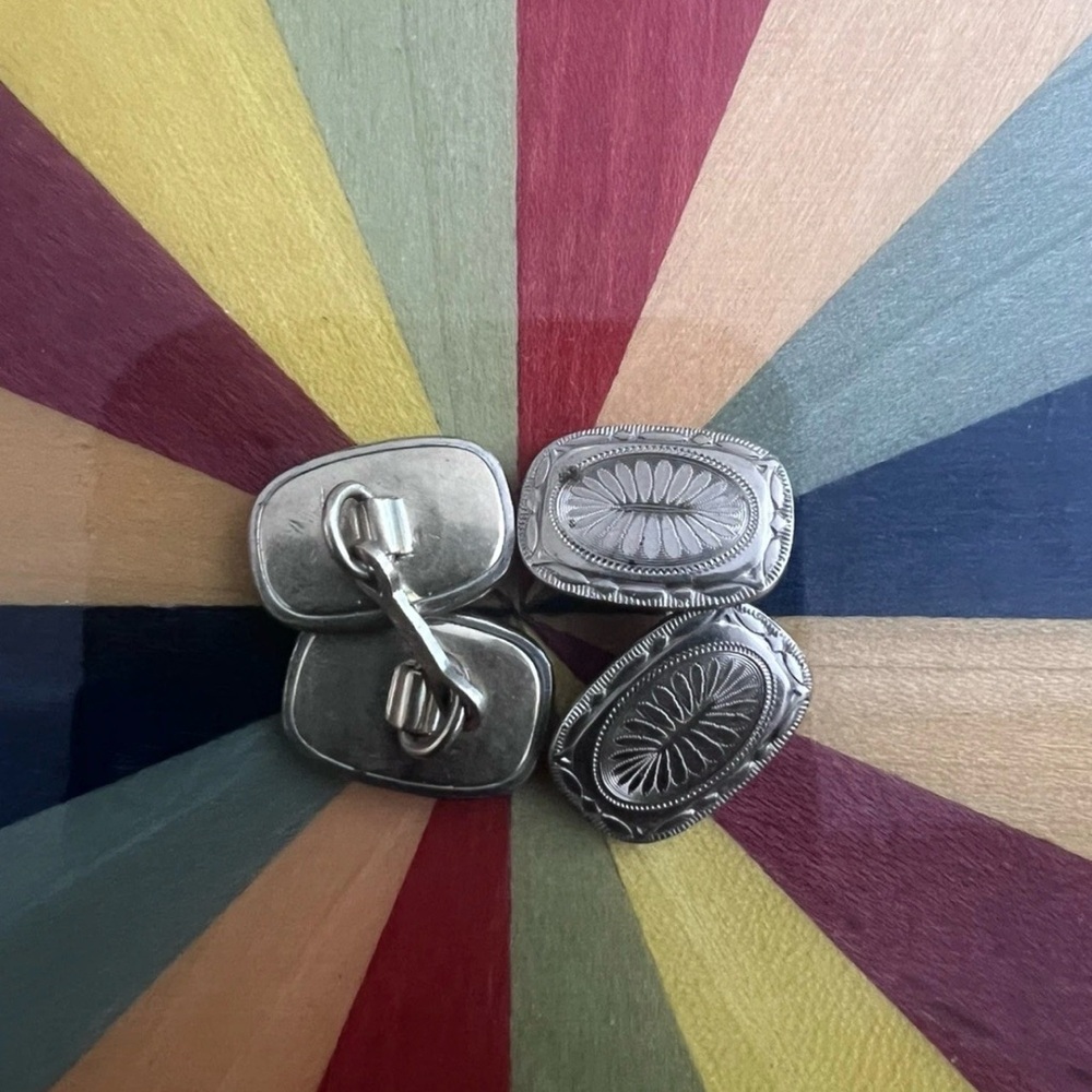 Antique Silver Oval Cufflinks - Picture 4 of 6